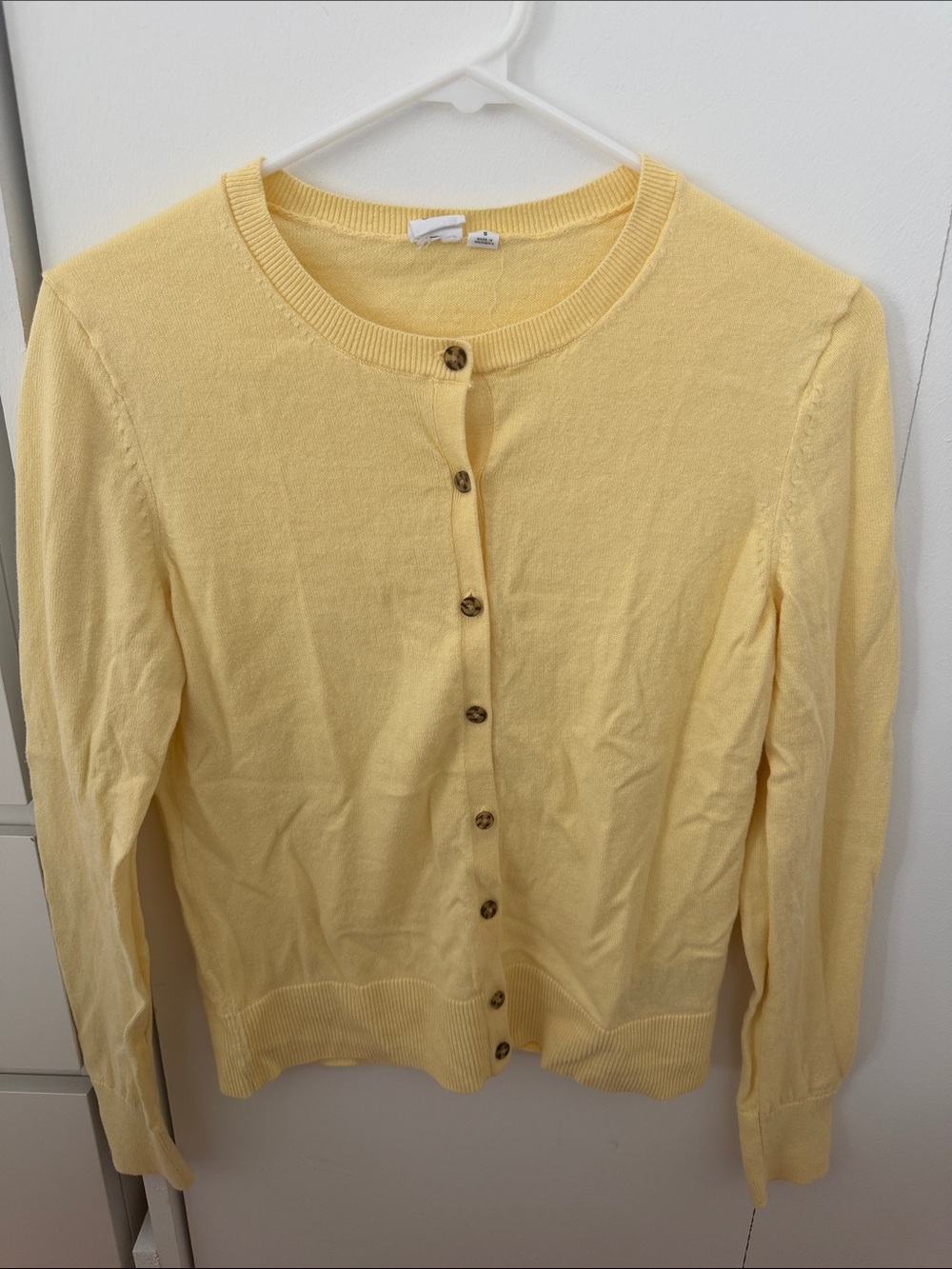 GAP Pale Yellow Button-Up Crewneck Cardigan